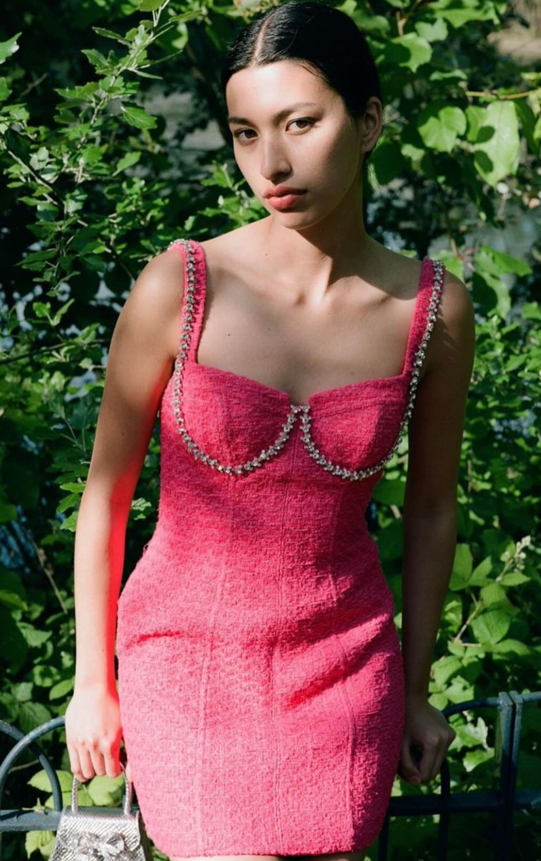 FUSHIA BOUCLE MINI DRESS