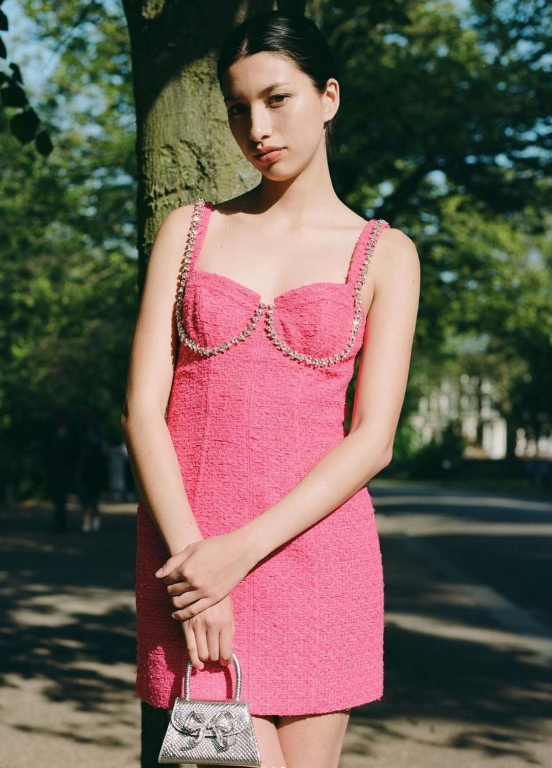 FUSHIA BOUCLE MINI DRESS